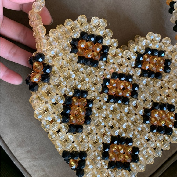 Susan Alexandra Leopard Heart Beaded Crossbody Shoulder Bag Purse - Picture 6 of 15